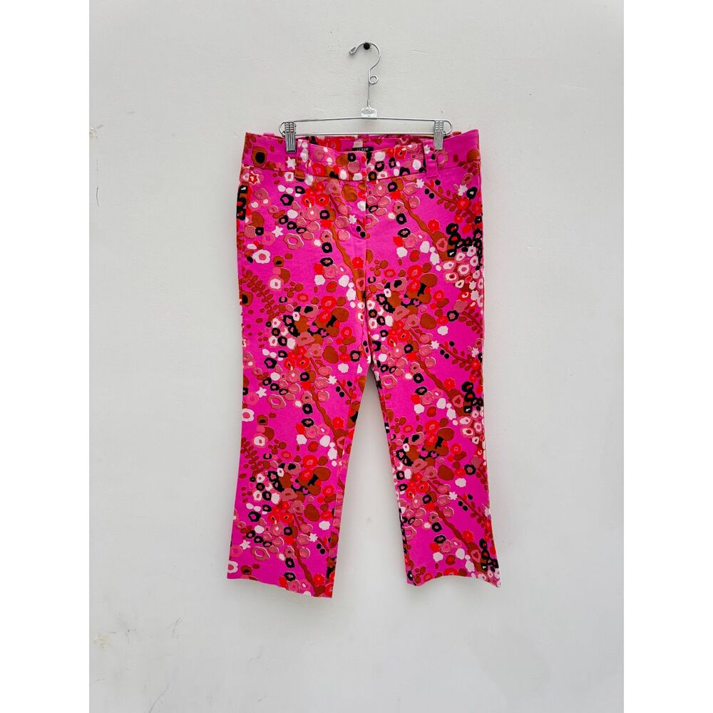 J.Crew Hippie Floral City Fit Cafe Capri Pants Pink Orange Retro 6